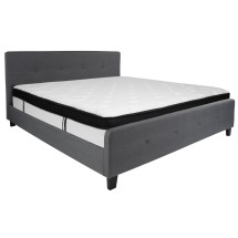 Flash Furniture HG-BMF-32-GG King Size Tufted Upholstered Platform Bed, Dark Gray Fabric with Memory Foam Mattress