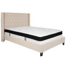 Flash Furniture HG-BMF-34-GG Full Size Tufted Upholstered Platform Bed, Beige Fabric with Memory Foam Mattress