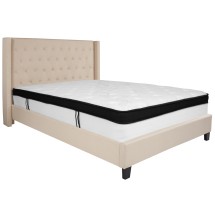 Flash Furniture HG-BMF-35-GG Queen Size Tufted Upholstered Platform Bed, Beige Fabric with Memory Foam Mattress