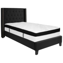 Flash Furniture HG-BMF-37-GG Twin Size Tufted Upholstered Platform Bed, Black Fabric with Memory Foam Mattress