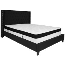 Flash Furniture HG-BMF-39-GG Queen Size Tufted Upholstered Platform Bed, Black Fabric with Memory Foam Mattress