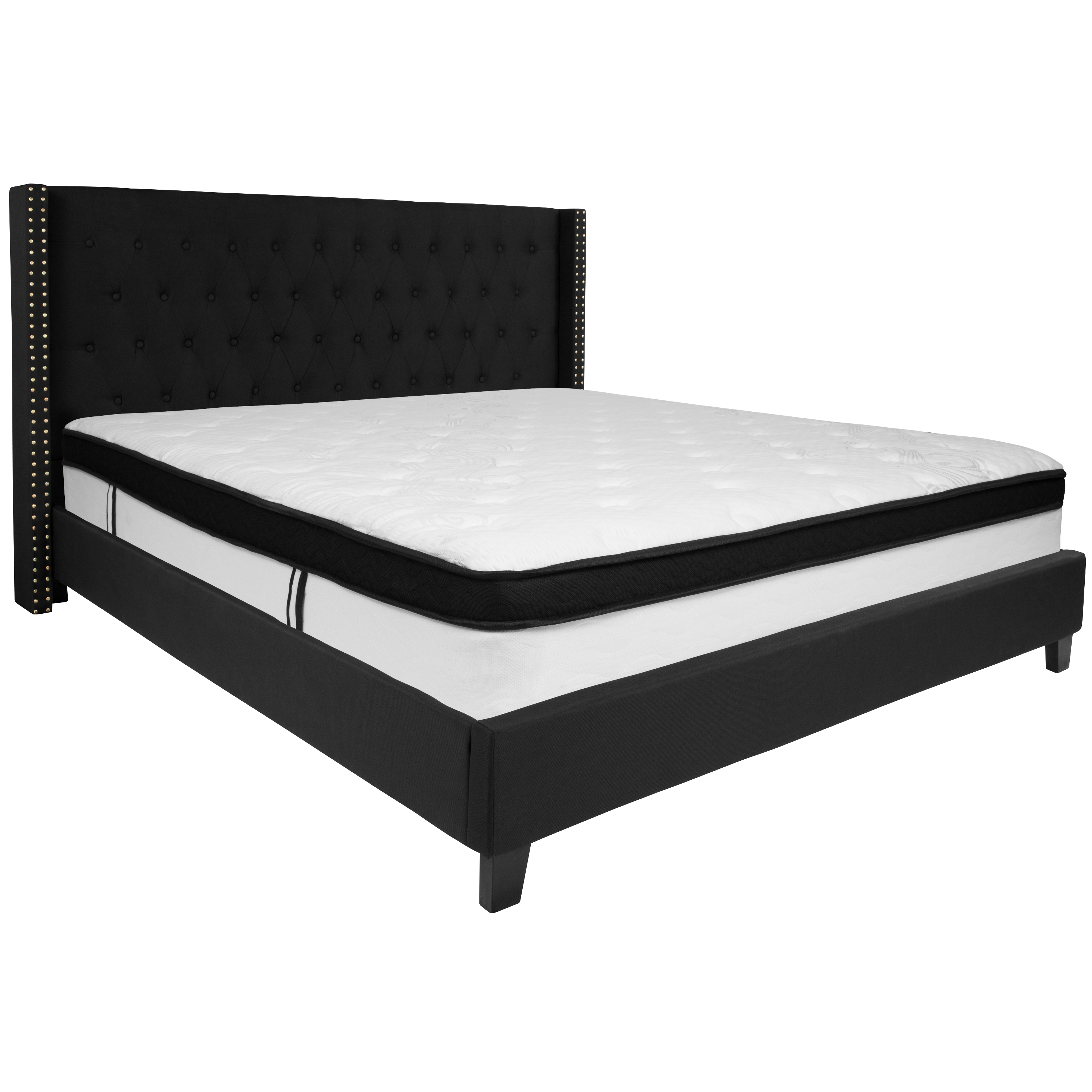 Flash Furniture HG-BMF-40-GG King Size Tufted Upholstered Platform Bed, Black Fabric with Memory Foam Mattress