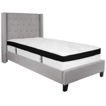 Flash Furniture HG-BMF-41-GG Twin Size Tufted Upholstered Platform Bed, Light Gray Fabric with Memory Foam Mattress