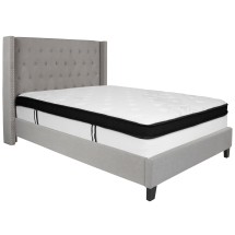 Flash Furniture HG-BMF-42-GG Full Size Tufted Upholstered Platform Bed, Light Gray Fabric with Memory Foam Mattress