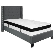 Flash Furniture HG-BMF-45-GG Twin Size Tufted Upholstered Platform Bed, Dark Gray Fabric with Memory Foam Mattress