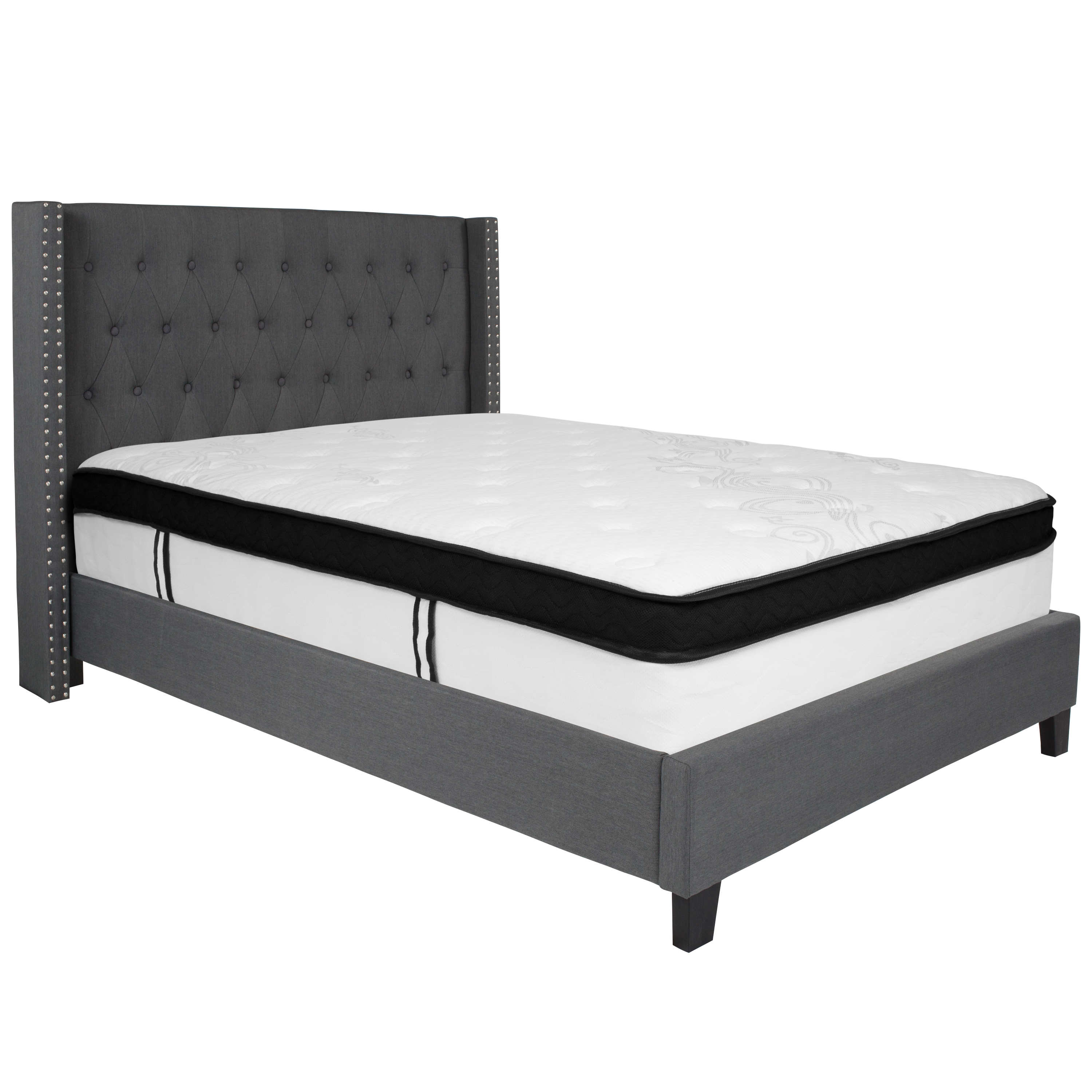 Flash Furniture HG-BMF-46-GG Full Size Tufted Upholstered Platform Bed, Dark Gray Fabric with Memory Foam Mattress