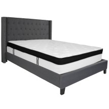 Flash Furniture HG-BMF-47-GG Queen Size Tufted Upholstered Platform Bed, Dark Gray Fabric with Memory Foam Mattress