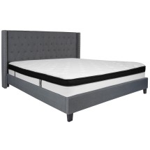 Flash Furniture HG-BMF-48-GG King Size Tufted Upholstered Platform Bed, Dark Gray Fabric with Memory Foam Mattress