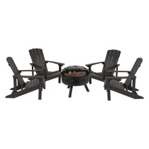 Flash Furniture JJ-C145014-32D-SLT-GG 5 Piece Slate Gray Poly Resin Wood Adirondack Chair Set with Fire Pit