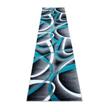 Flash Furniture KP-RG951-310-TQ-GG Atlan Collection 3' x 10' Turquoise Abstract Area Rug, Olefin with Jute Backing