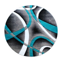 Flash Furniture KP-RG951-55-TQ-GG Atlan Collection 5' x 5' Turquoise Round Abstract Area Rug, Olefin with Jute Backing