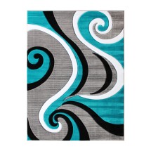 Flash Furniture KP-RG952-810-TQ-GG Athos Collection 8' x 10' Turquoise Abstract Area Rug, Olefin with Jute Backing 