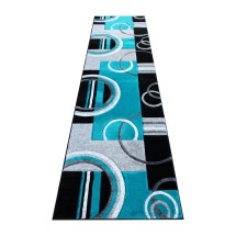 Flash Furniture KP-RG953-310-TQ-GG Audra Collection 3' x 10' Turquoise Abstract Area Rug, Olefin with Jute Backing
