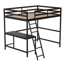 Flash Furniture MH-LBD5-ESP-F-GG Espresso Full Size Loft Bed Frame with Desk, Guard Rails & Ladder