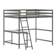 Flash Furniture MH-LBD5-LGY-F-GG Light Gray Full Size Loft Bed Frame with Desk, Guard Rails & Ladder