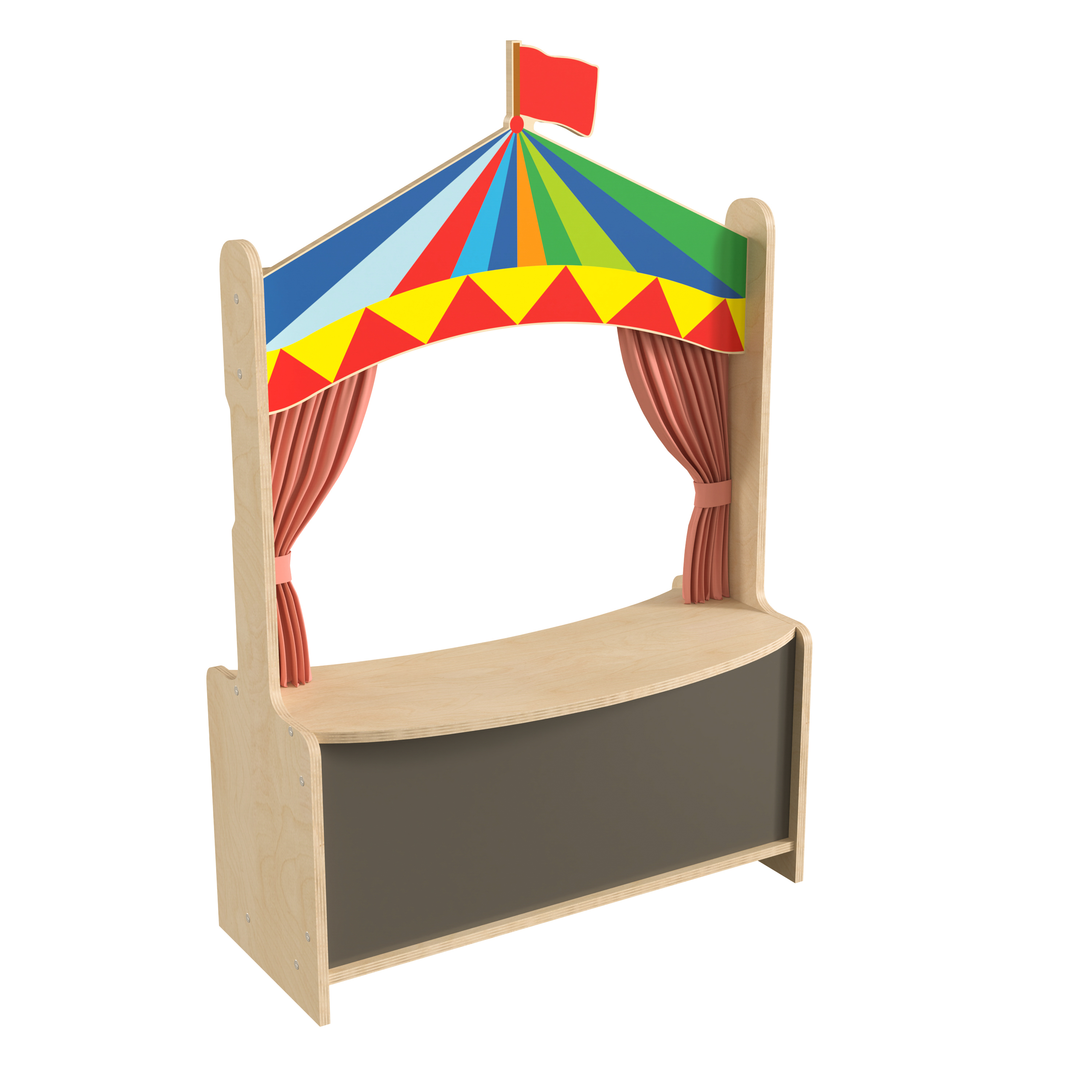 Flash Furniture MK-ME19202-GG Bright Beginnings Wooden Puppet Theater with Curtains and Magnetic Chalkboard