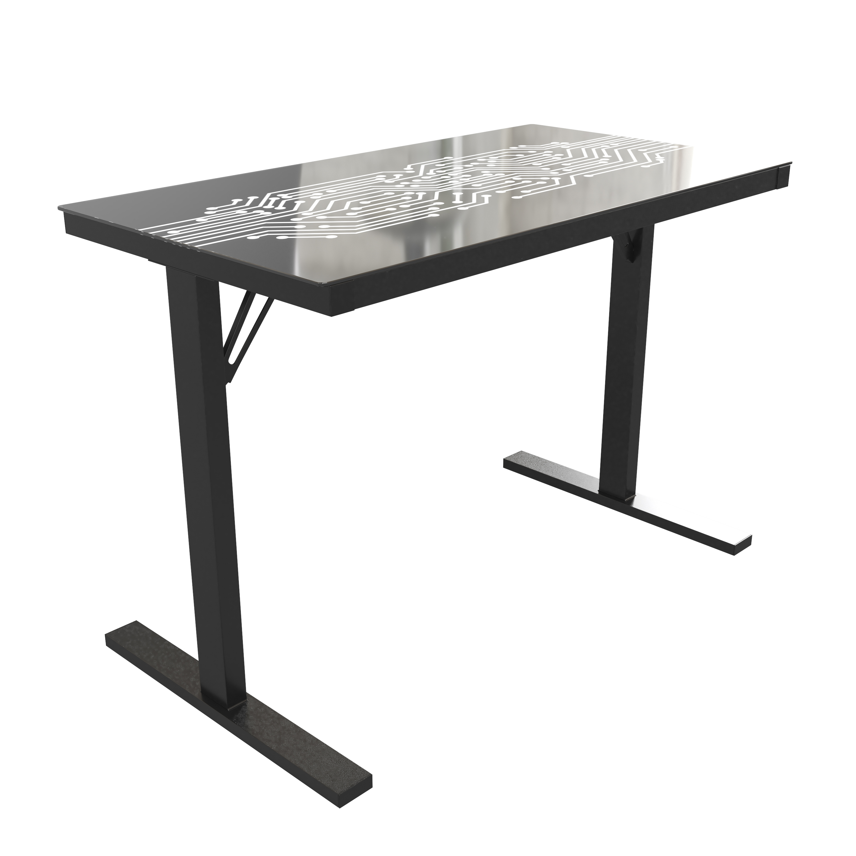 Flash Furniture NAN-JNGT-2842-GG 43" Black Gaming Desk with LED Lights & Tempered Glass Desktop