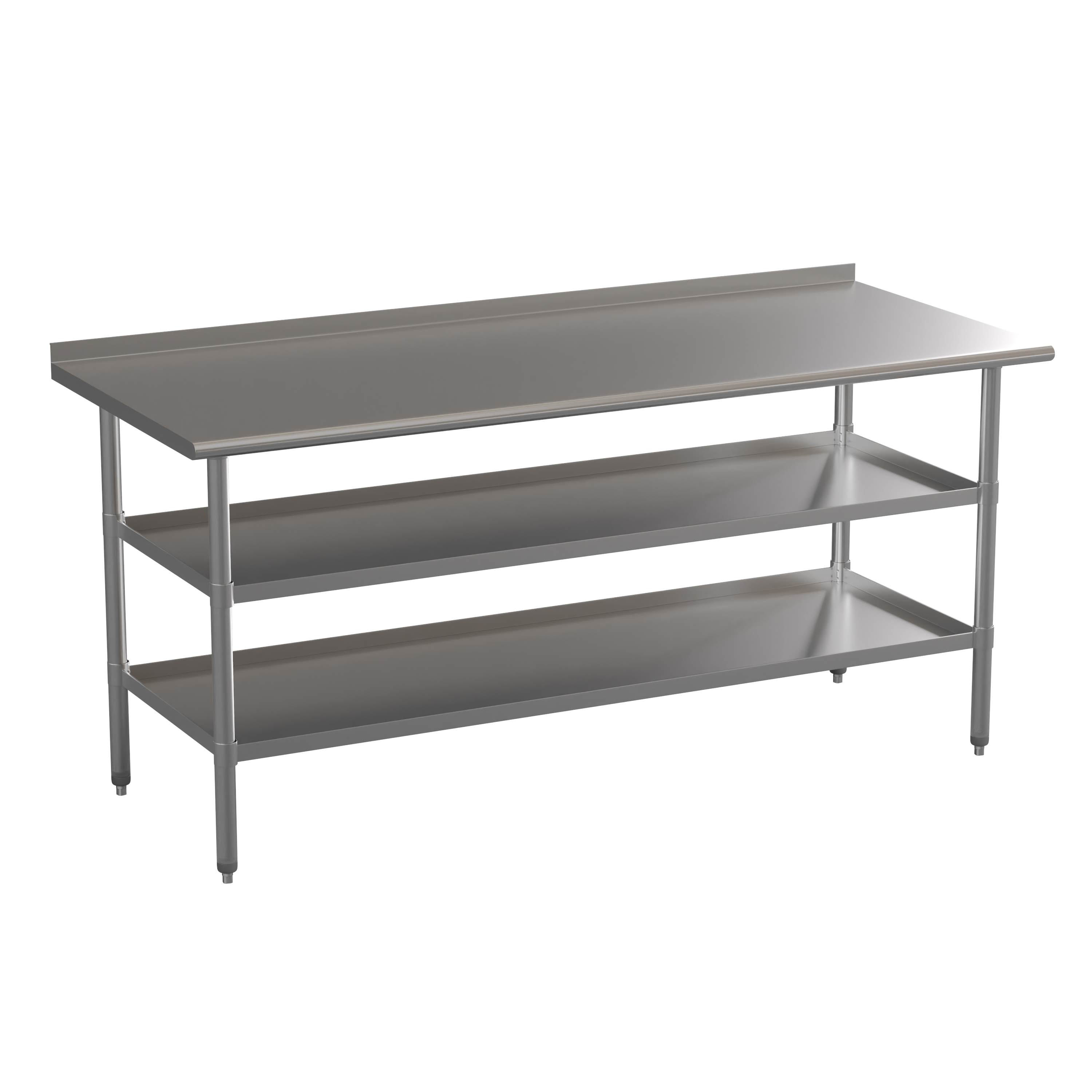 Flash Furniture NH-WT-GU-3072BSP-GG Stainless Steel 18 Gauge Work Table with Backsplash and 2 Undershelves, 72"W x 30"D x 34.5"H