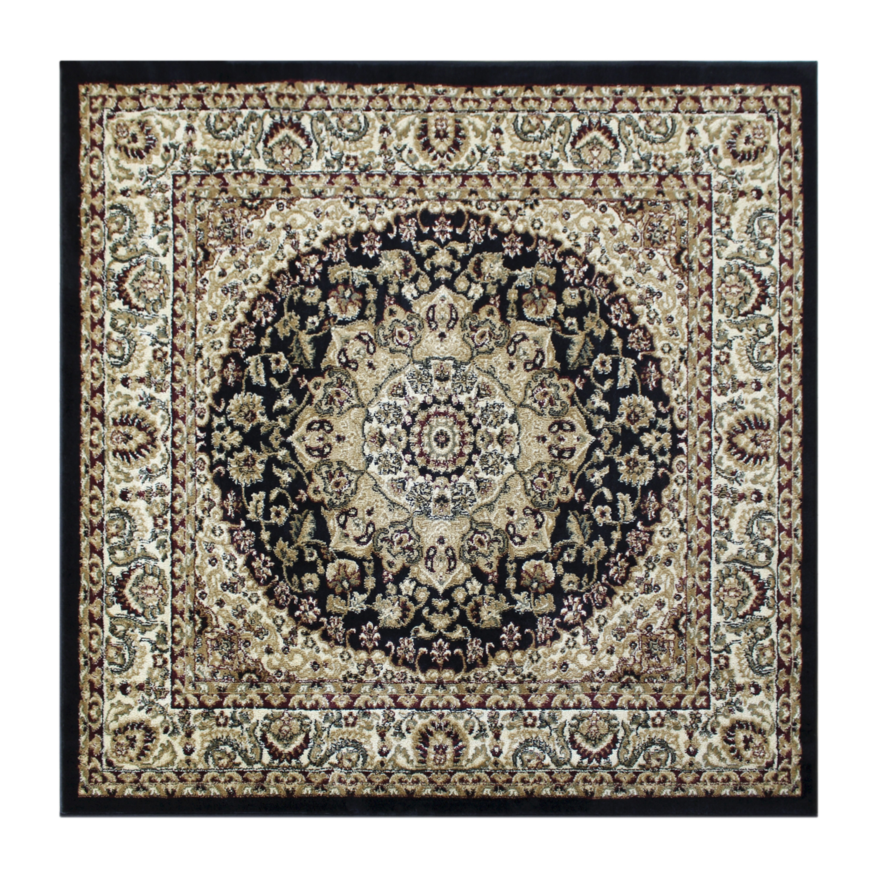 Flash Furniture NR-RGB401-55S-BK-GG Mersin Persian Style 5" x 5" Black Square Area Rug-Olefin Rug with Jute Backing