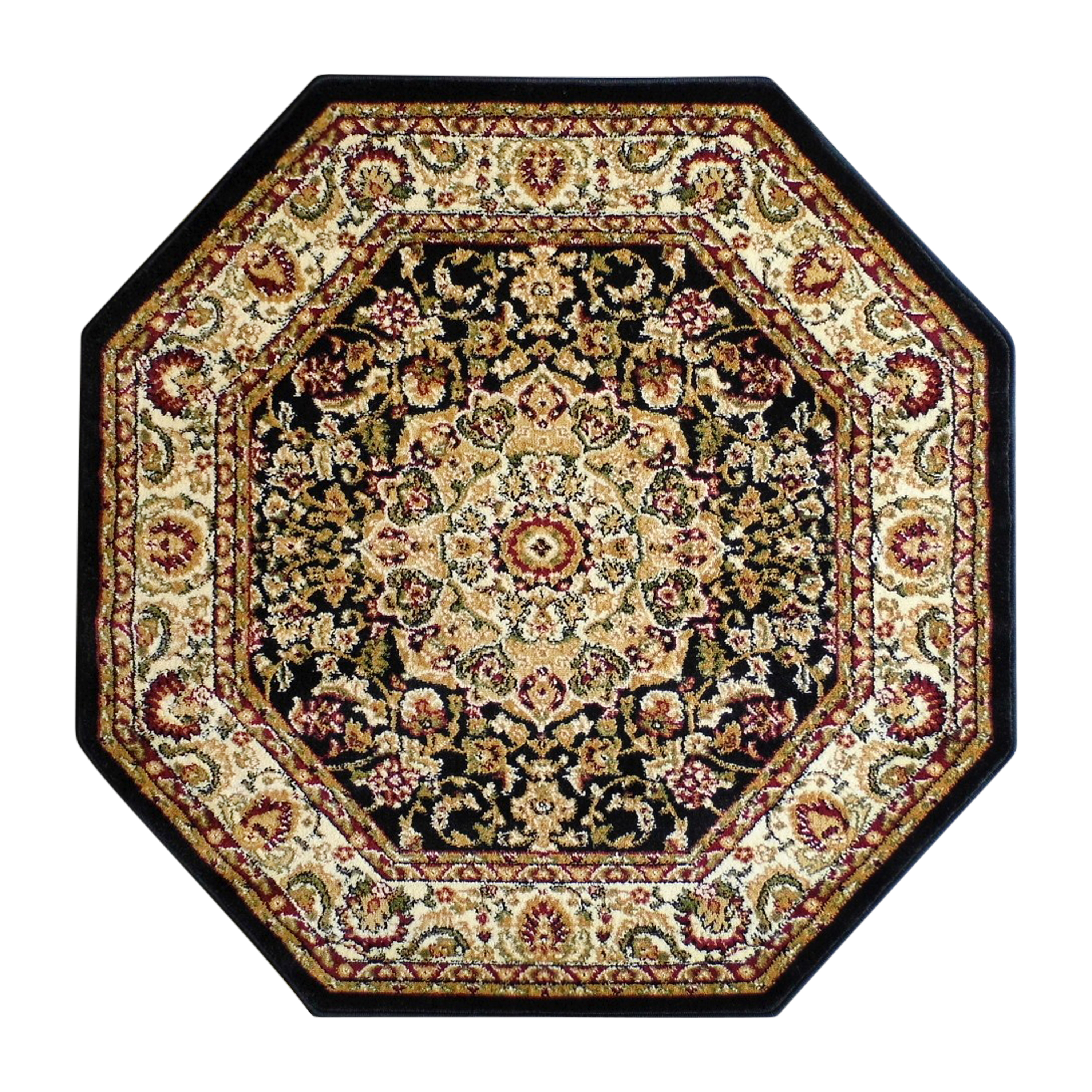 Flash Furniture NR-RGB401-77O-BK-GG Mersin Persian Style 7" x 7" Black Octagon Area Rug-Olefin Rug with Jute Backing