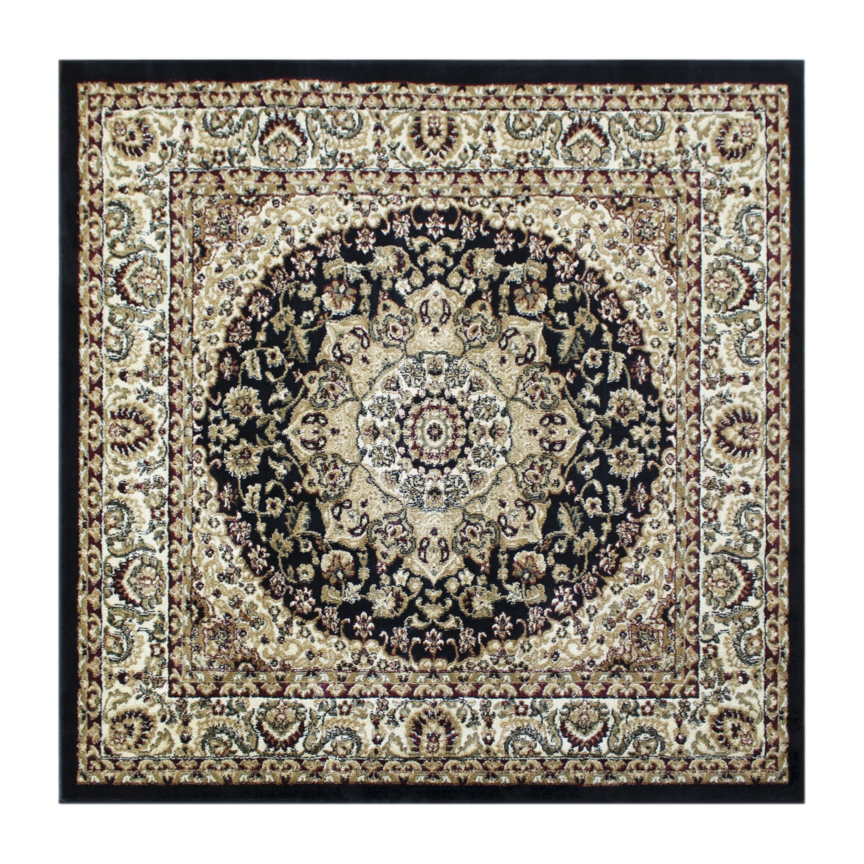 Flash Furniture NR-RGB401-77S-BK-GG Mersin Persian Style 7" x 7" Black Square Area Rug-Olefin Rug with Jute Backing