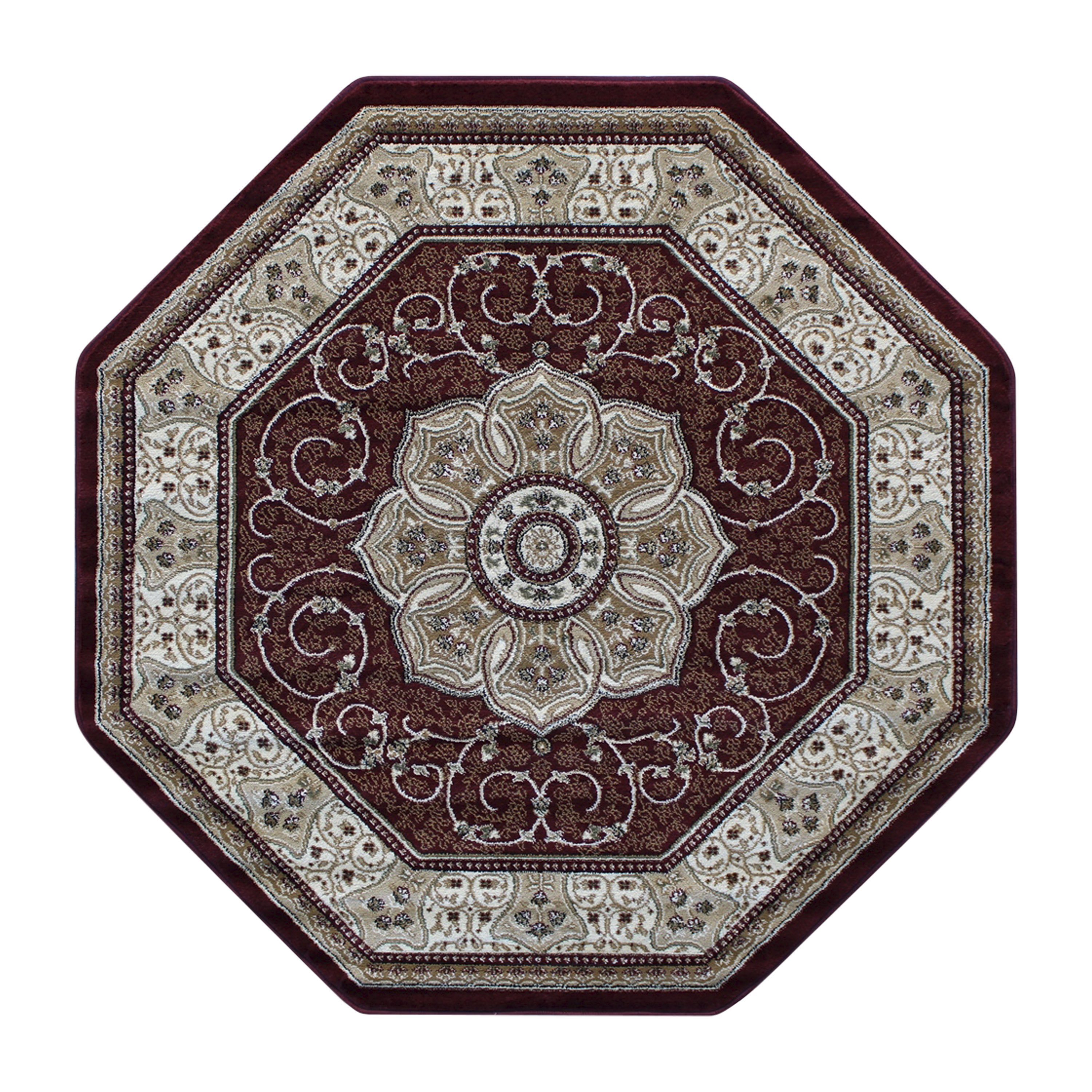 Flash Furniture NR-RGB404-77O-BU-GG Portman Persian Style 7' x 7' Octagon Burgundy Area Rug, Olefin with Jute Backing Entryway, Bedroom, Living Room