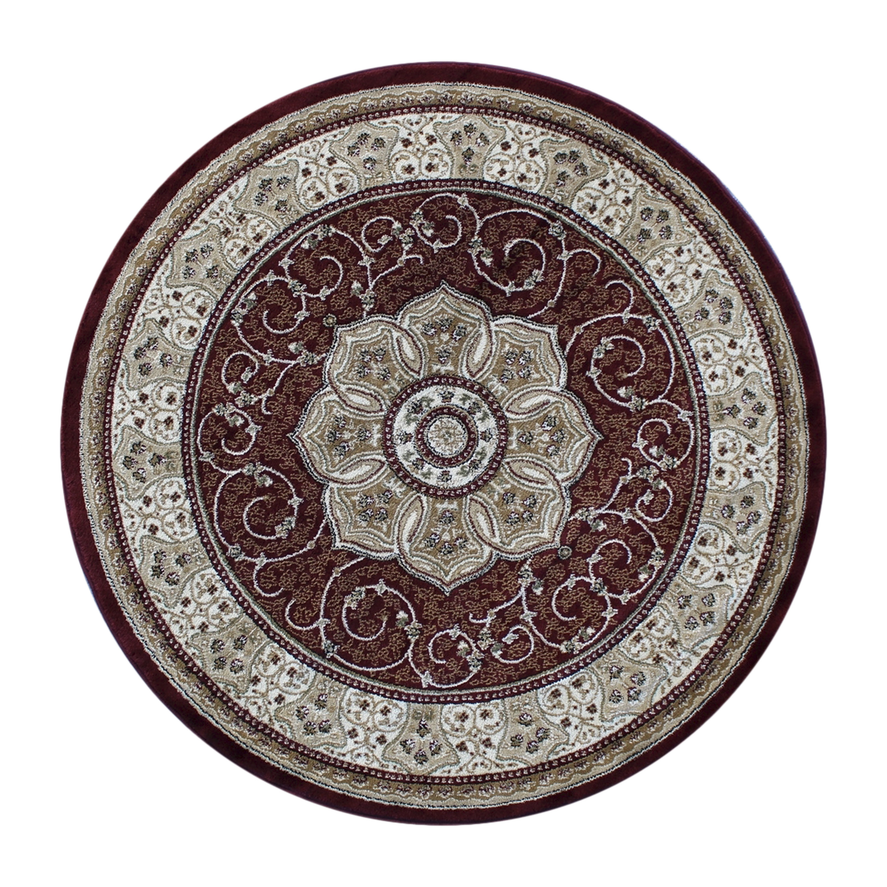 Flash Furniture NR-RGB404-77R-BU-GG Portman Persian Style 7' x 7' Round Burgundy Area Rug, Olefin with Jute Backing