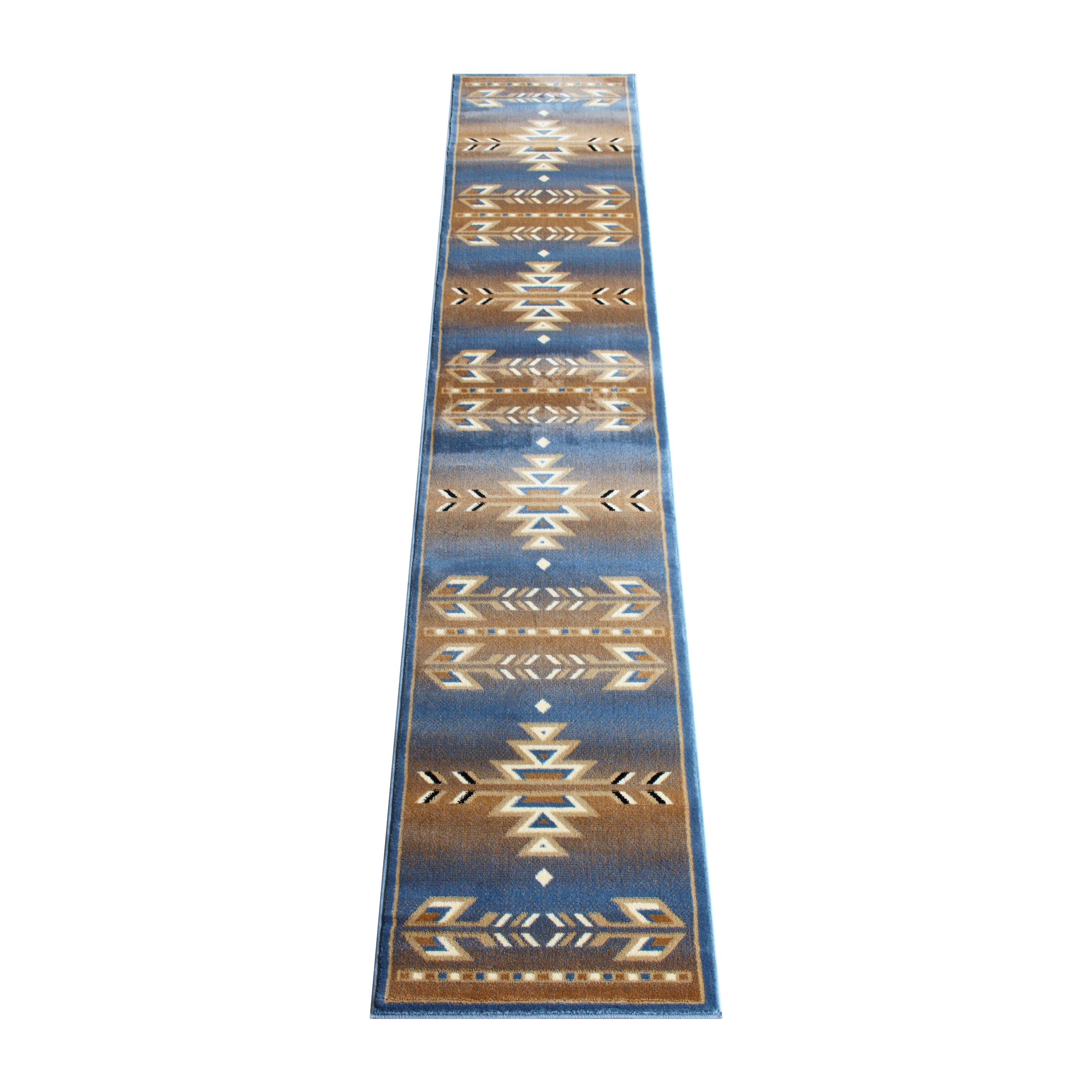 Flash Furniture OKR-RG1113-211-BL-GG Lodi Southwestern 2' x 11' Blue Area Rug, Olefin with Jute Backing