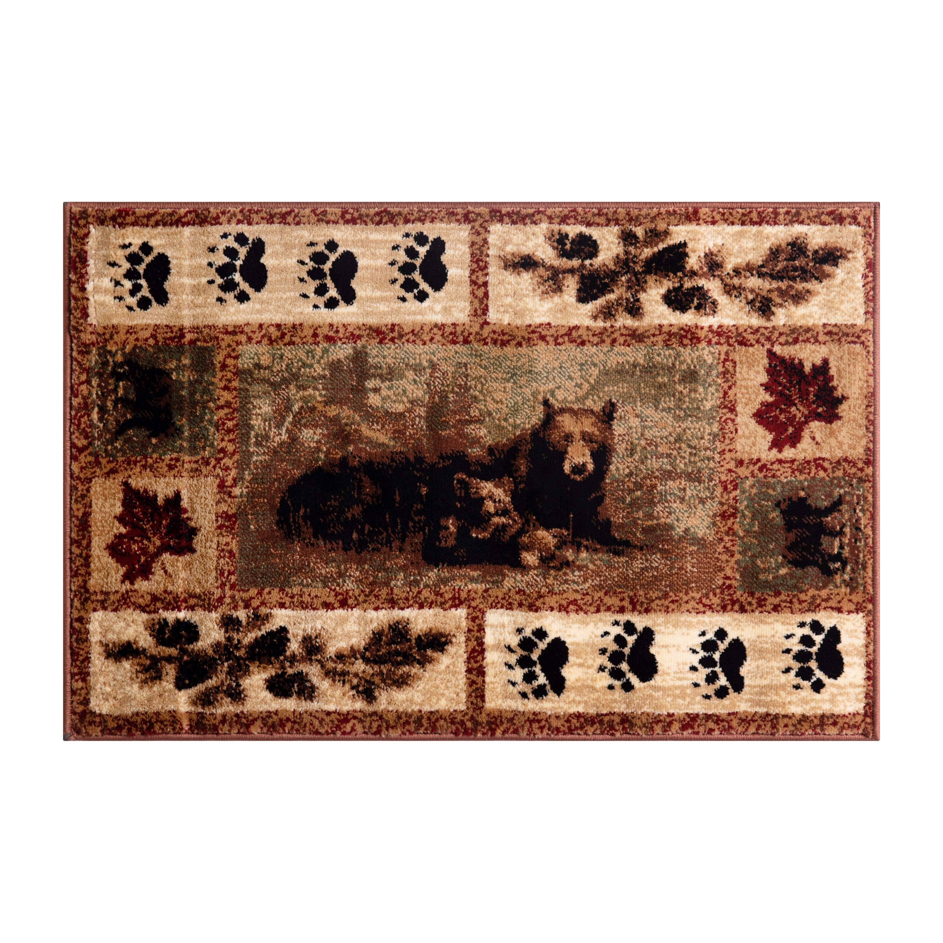 Flash Furniture OKR-RG1114-69-BN-GG Vassa 6' x 9' Mother Bear & Cubs Nature Themed Olefin Area Rug with Jute Backing