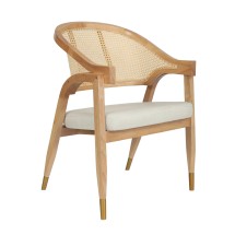 Flash Furniture SK-220901-NAT-GG Natural Cane Rattan Dining Chair with Black Wood Frame, Gold Tipped Legs, Padded Seat