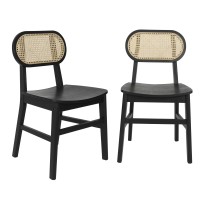 Flash Furniture SK-220902-NATBLK-GG Natural Cane Rattan Dining Chairs with Black Wood Frame and Seat, Set of 2 