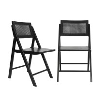 Flash Furniture SK-220905-BLK-GG Natural Cane Rattan Folding Chair with Black Wood Frame and Seat, Set of 2 