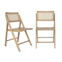 Flash Furniture SK-220905-NAT-GG Natural Cane Rattan Folding Chair with Wood Frame and Seat, Set of 2 