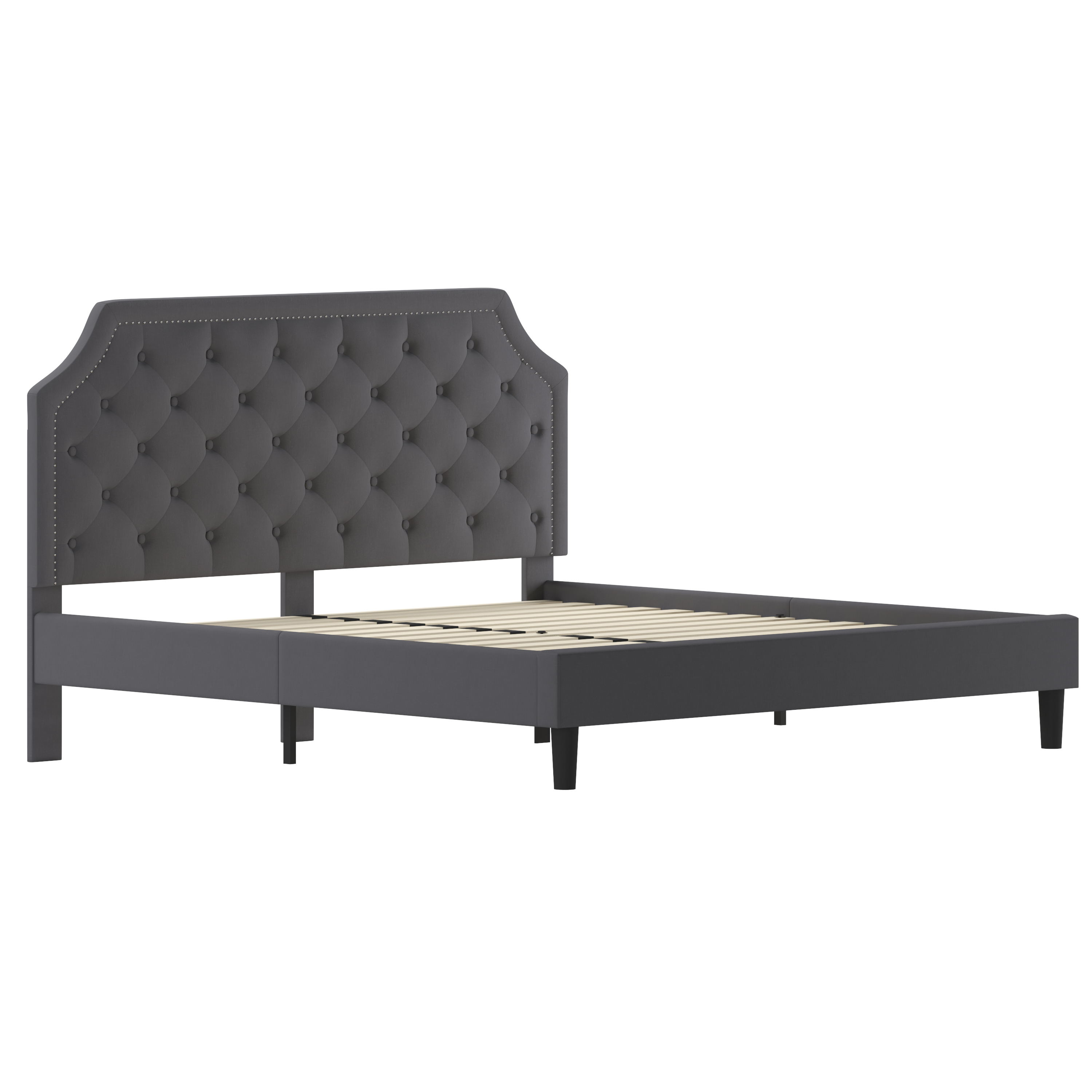 Flash Furniture SL-BK4-K-DG-GG King Size Tufted Upholstered Platform Bed, Dark Gray Fabric