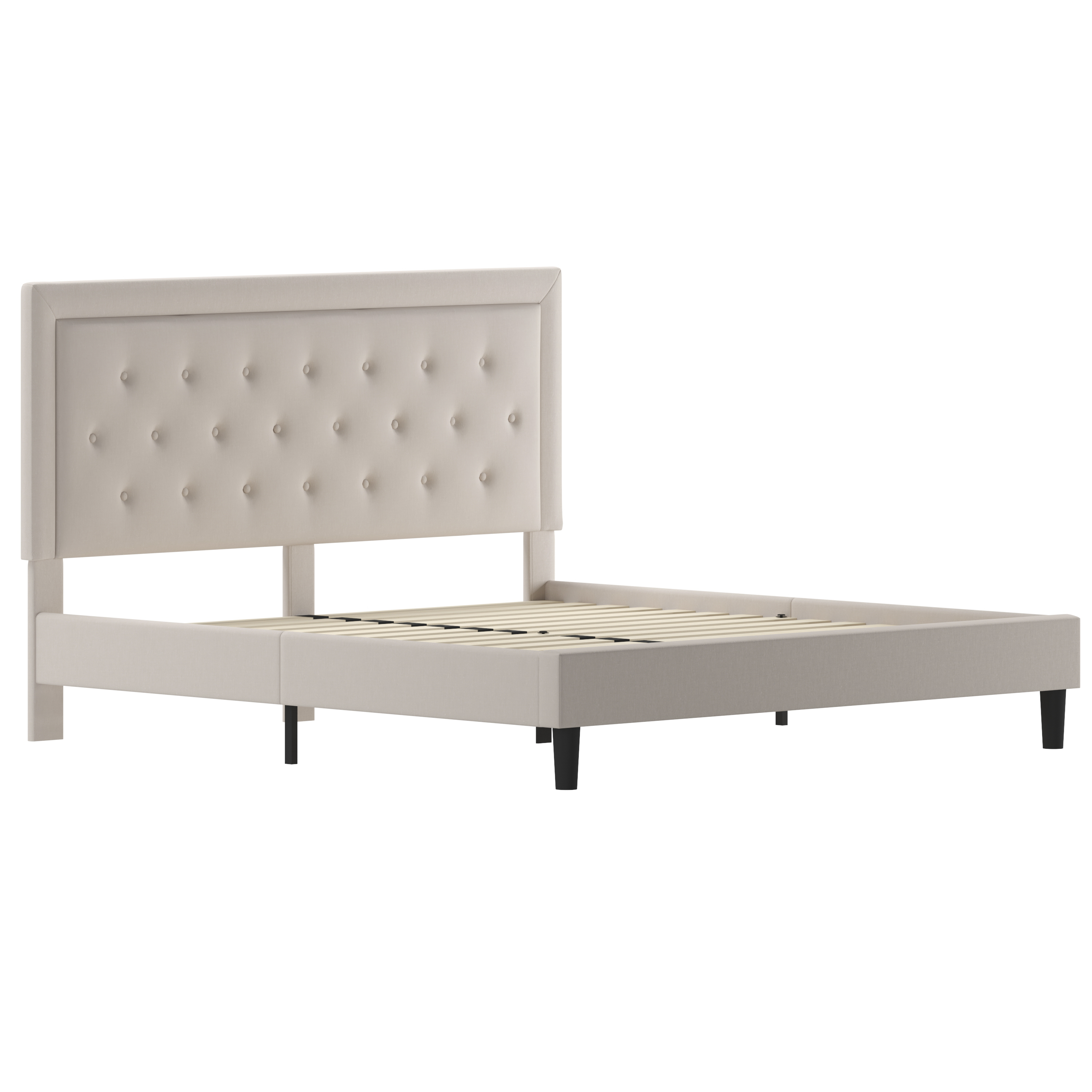 Flash Furniture SL-BK5-K-B-GG King Size Tufted Upholstered Platform Bed, Beige Fabric