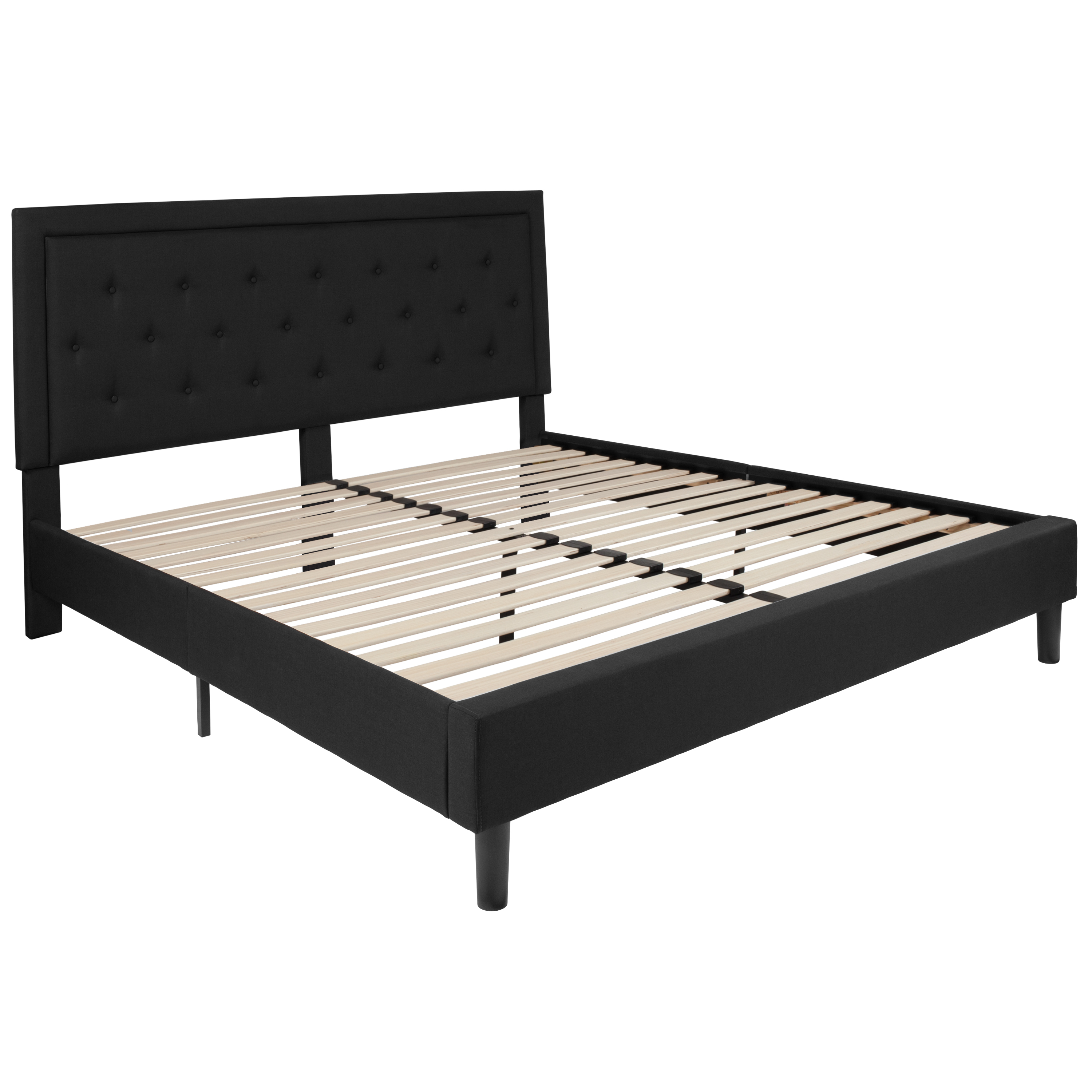 Flash Furniture SL-BK5-K-BK-GG King Size Tufted Upholstered Platform Bed, Black Fabric