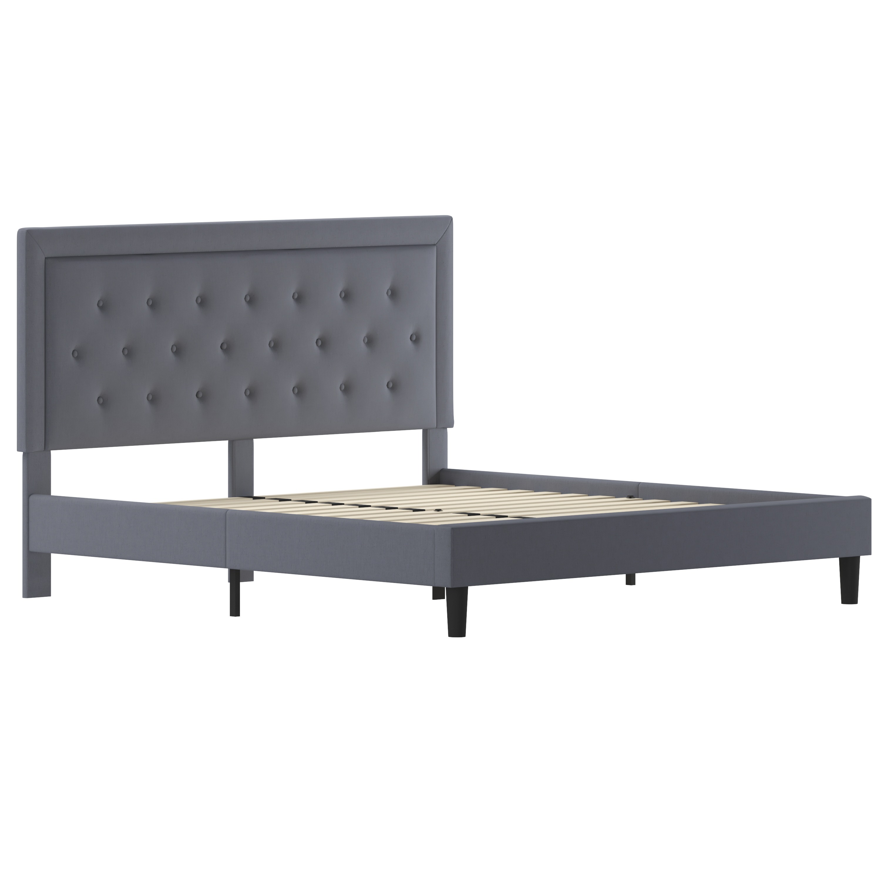 Flash Furniture SL-BK5-K-LG-GG King Size Tufted Upholstered Platform Bed, Light Gray Fabric