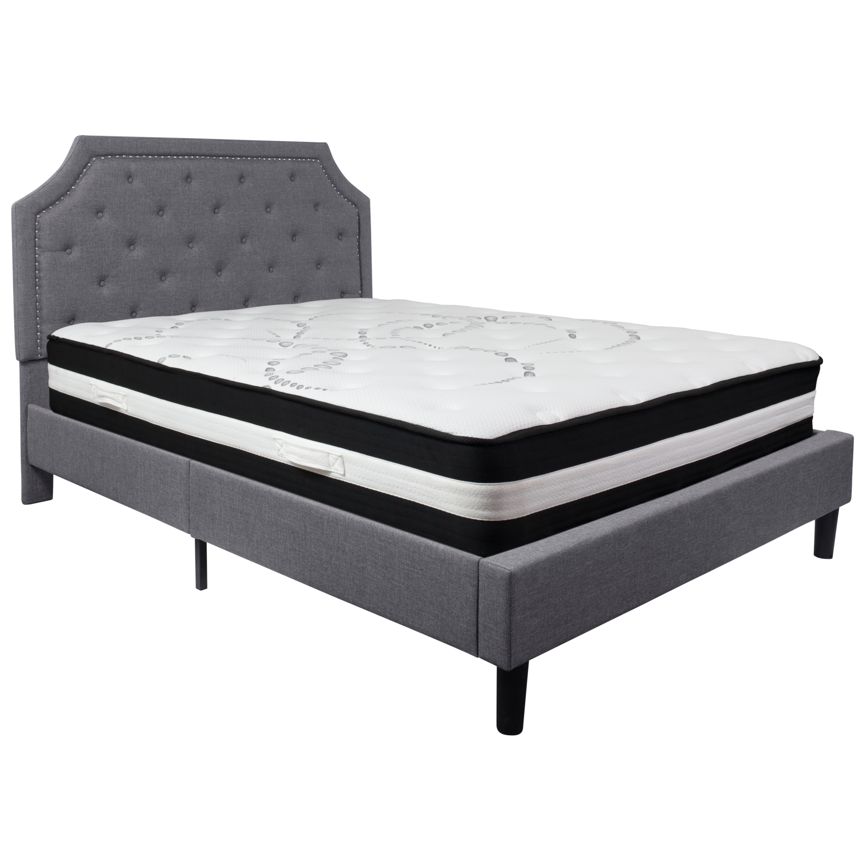 Flash Furniture SL-BM-11-GG Queen Size Tufted Upholstered Platform Bed, Light Gray Fabric with Pocket Spring Mattress