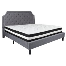 Flash Furniture SL-BM-12-GG King Size Tufted Upholstered Platform Bed, Light Gray Fabric with Pocket Spring Mattress