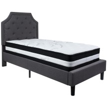 Flash Furniture SL-BM-13-GG Twin Size Tufted Upholstered Platform Bed, Dark Gray Fabric with Pocket Spring Mattress