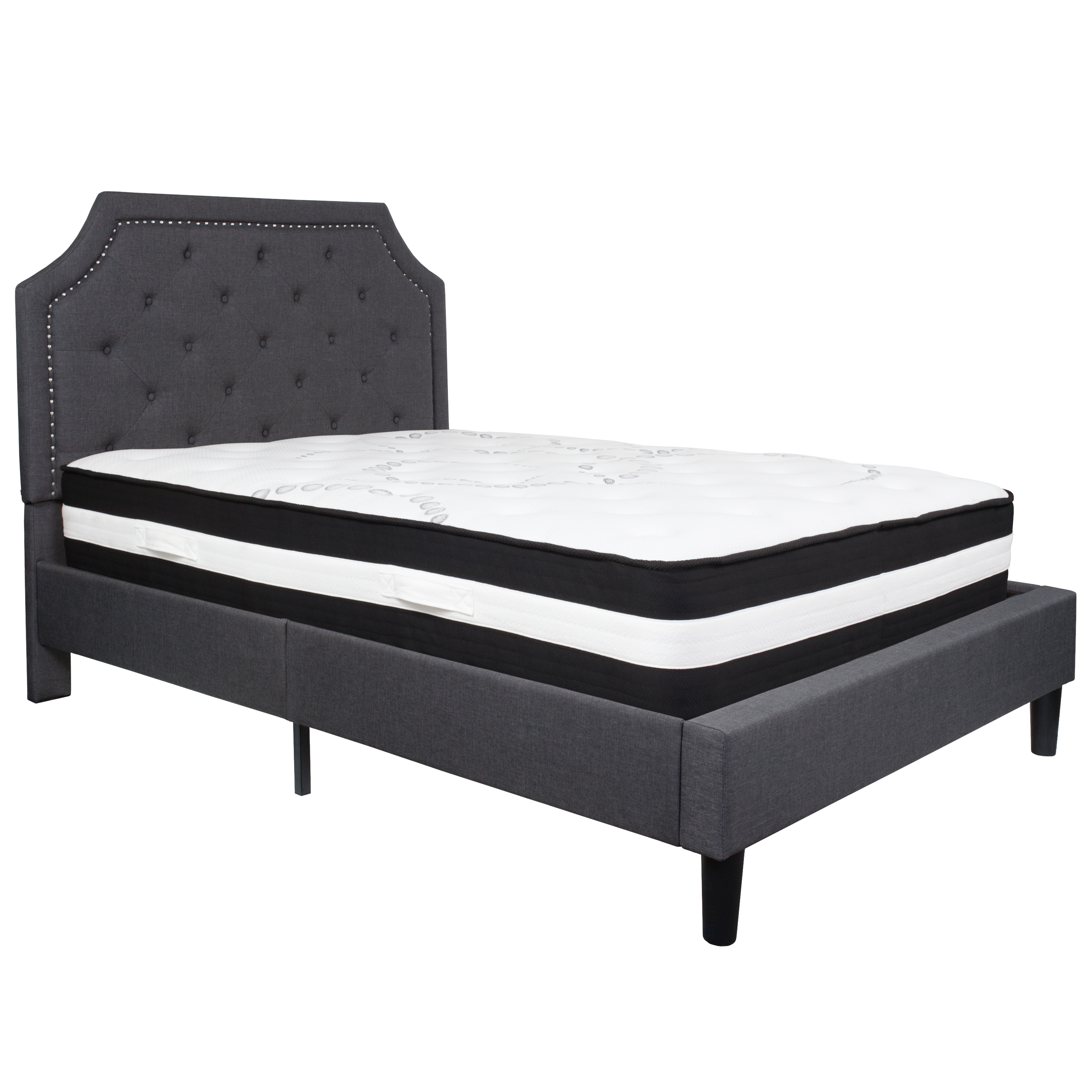 Flash Furniture SL-BM-14-GG Full Size Tufted Upholstered Platform Bed, Dark Gray Fabric with Pocket Spring Mattress