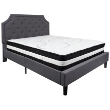 Flash Furniture SL-BM-15-GG Queen Size Tufted Upholstered Platform Bed, Dark Gray Fabric with Pocket Spring Mattress