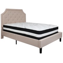 Flash Furniture SL-BM-2-GG Full Size Tufted Upholstered Platform Bed, Beige Fabric with Pocket Spring Mattress