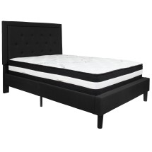 Flash Furniture SL-BM-22-GG Full Size Tufted Upholstered Platform Bed, Black Fabric with Pocket Spring Mattress