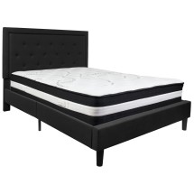 Flash Furniture SL-BM-23-GG Queen Size Tufted Upholstered Platform Bed, Black Fabric with Pocket Spring Mattress