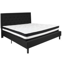 Flash Furniture SL-BM-24-GG King Size Tufted Upholstered Platform Bed, Black Fabric with Pocket Spring Mattress