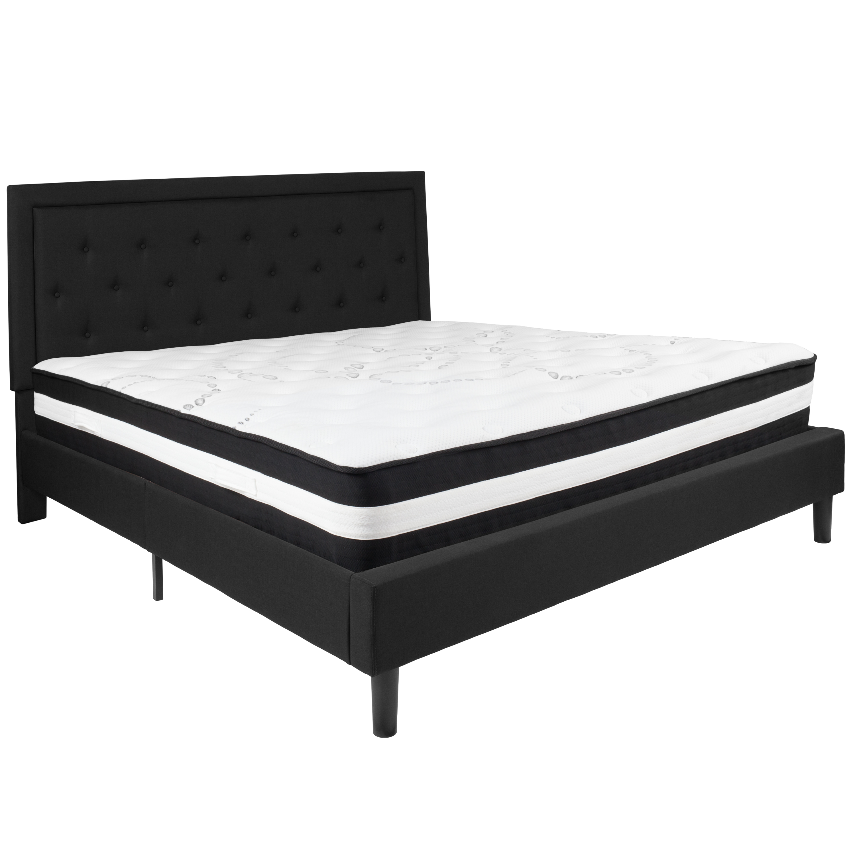 Flash Furniture SL-BM-24-GG King Size Tufted Upholstered Platform Bed, Black Fabric with Pocket Spring Mattress