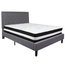 Flash Furniture SL-BM-27-GG Queen Size Tufted Upholstered Platform Bed, Light Gray Fabric with Pocket Spring Mattress