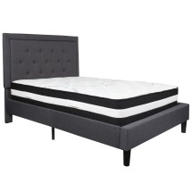 Flash Furniture SL-BM-30-GG Full Size Tufted Upholstered Platform Bed, Dark Gray Fabric with Pocket Spring Mattress