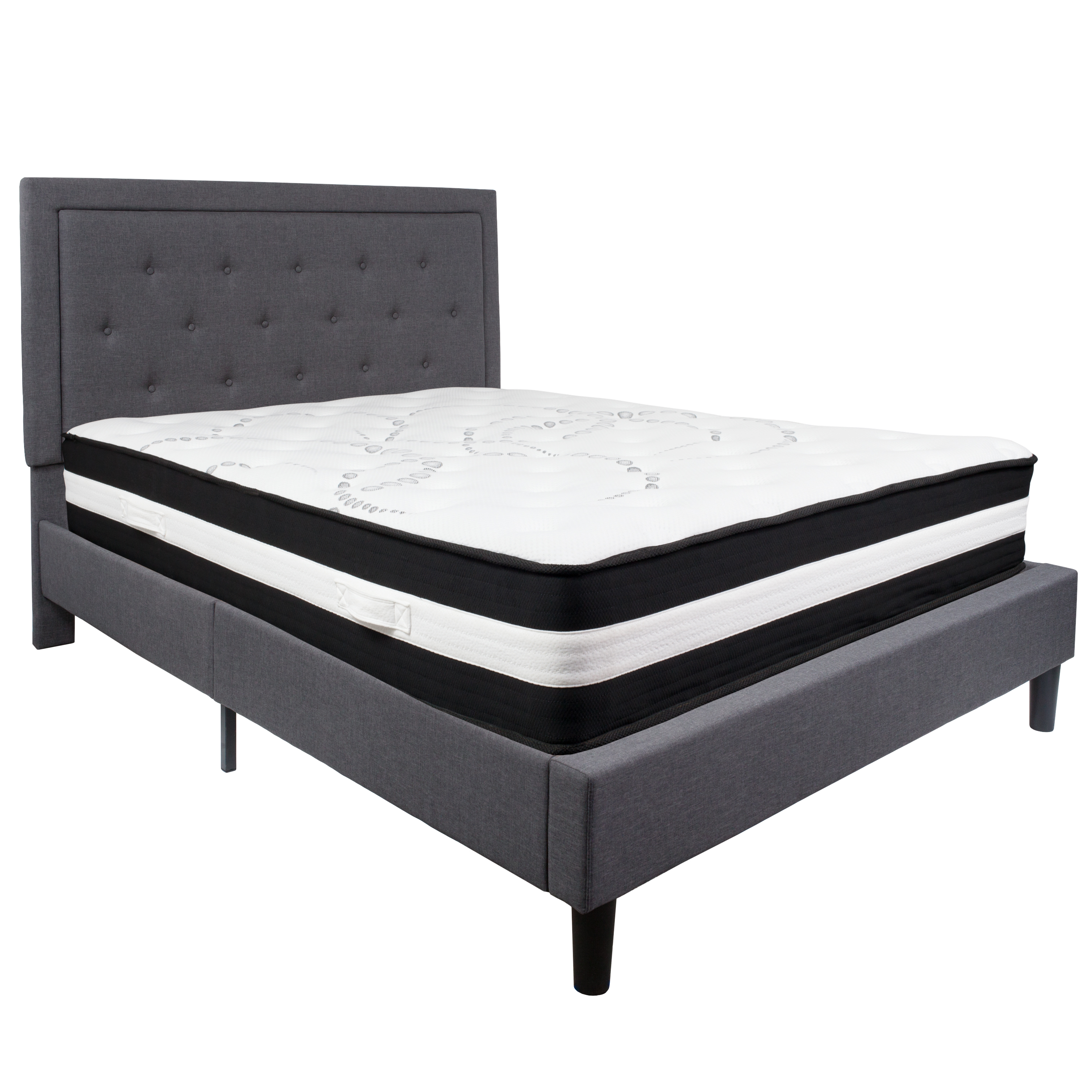 Flash Furniture SL-BM-31-GG Queen Size Tufted Upholstered Platform Bed, Dark Gray Fabric with Pocket Spring Mattress